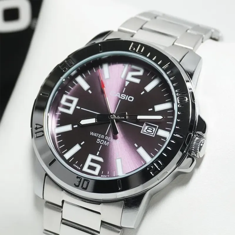 Casio Enticer Light Purple Dial Stainless Steel Men's Watch- MTP-VD01D-6BV